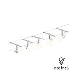 Five-light silver LED cable system spotlight with adjustable heads, bulbs not included