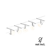 Five-light silver LED cable system spotlight with adjustable heads, bulbs not included