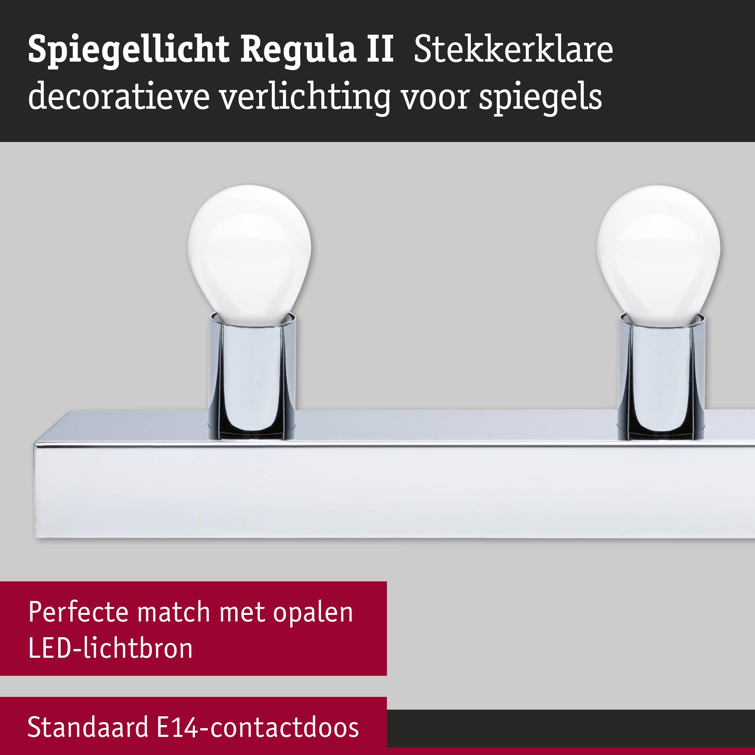Spiegellicht Regula II in chroom met twee witte LED-lichtbronnen voor decoratieve spiegelverlichting