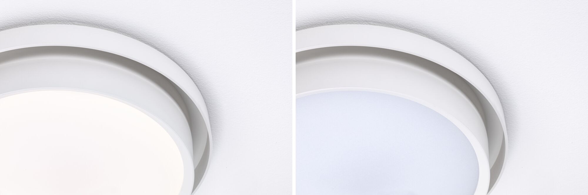 Runde weiße LED-Deckenleuchte mit dimmbarer Lichtfarbe für modernes Wohnambiente