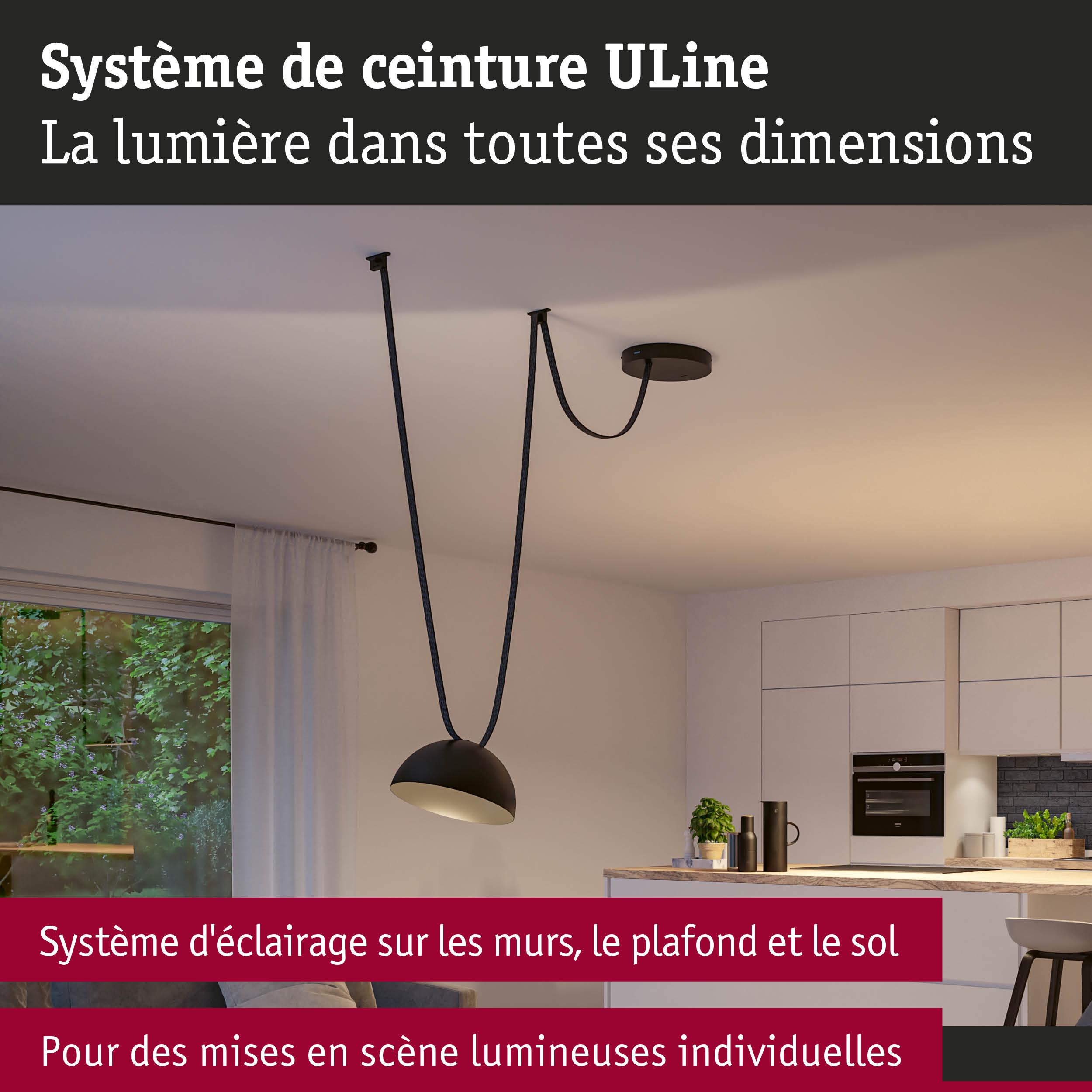 Système d'éclairage ULine noir avec suspension dans un intérieur moderne pour mises en scène lumineuses