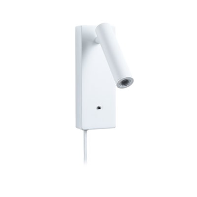 Modern white metal LED wall light with adjustable spotlight and switch for accent lighting
