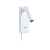 Modern white metal LED wall light with adjustable spotlight and switch for accent lighting