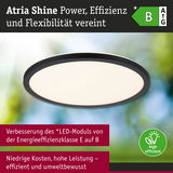 Runde Atria Shine LED-Deckenleuchte mit schwarzem Rahmen, energieeffizient und umweltbewusst