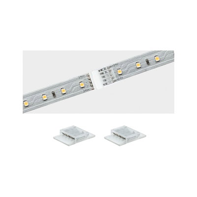 Bande LED avec connecteur transparent pour solutions d'éclairage flexibles en lumière blanche.