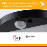 Black motion detector with integrated solar sensor and automatic switching for energy-saving lighting
