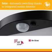 Black motion detector with integrated solar sensor and automatic switching for energy-saving lighting