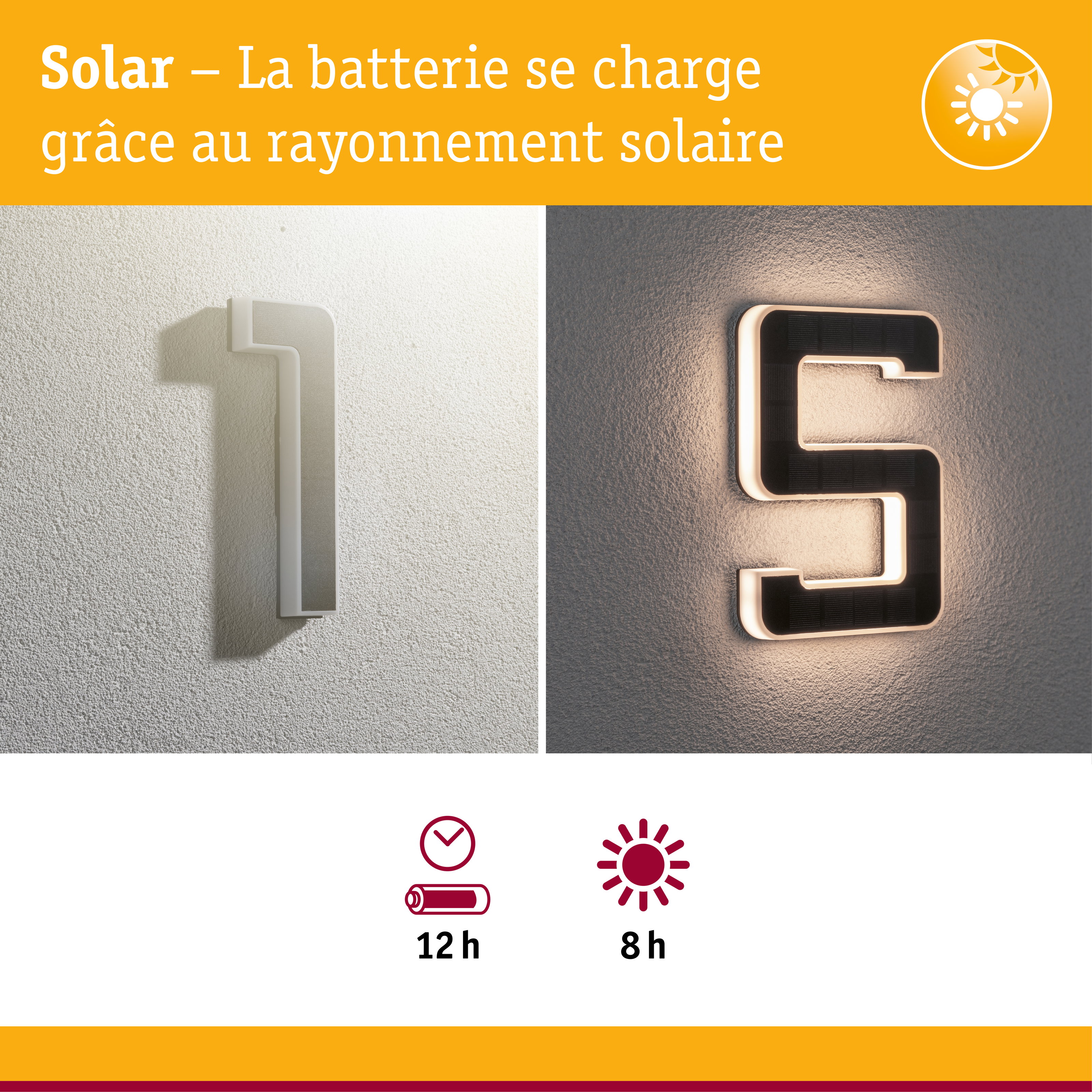 Numéro de maison solaire en blanc et noir avec éclairage LED pour une lumière extérieure économique
