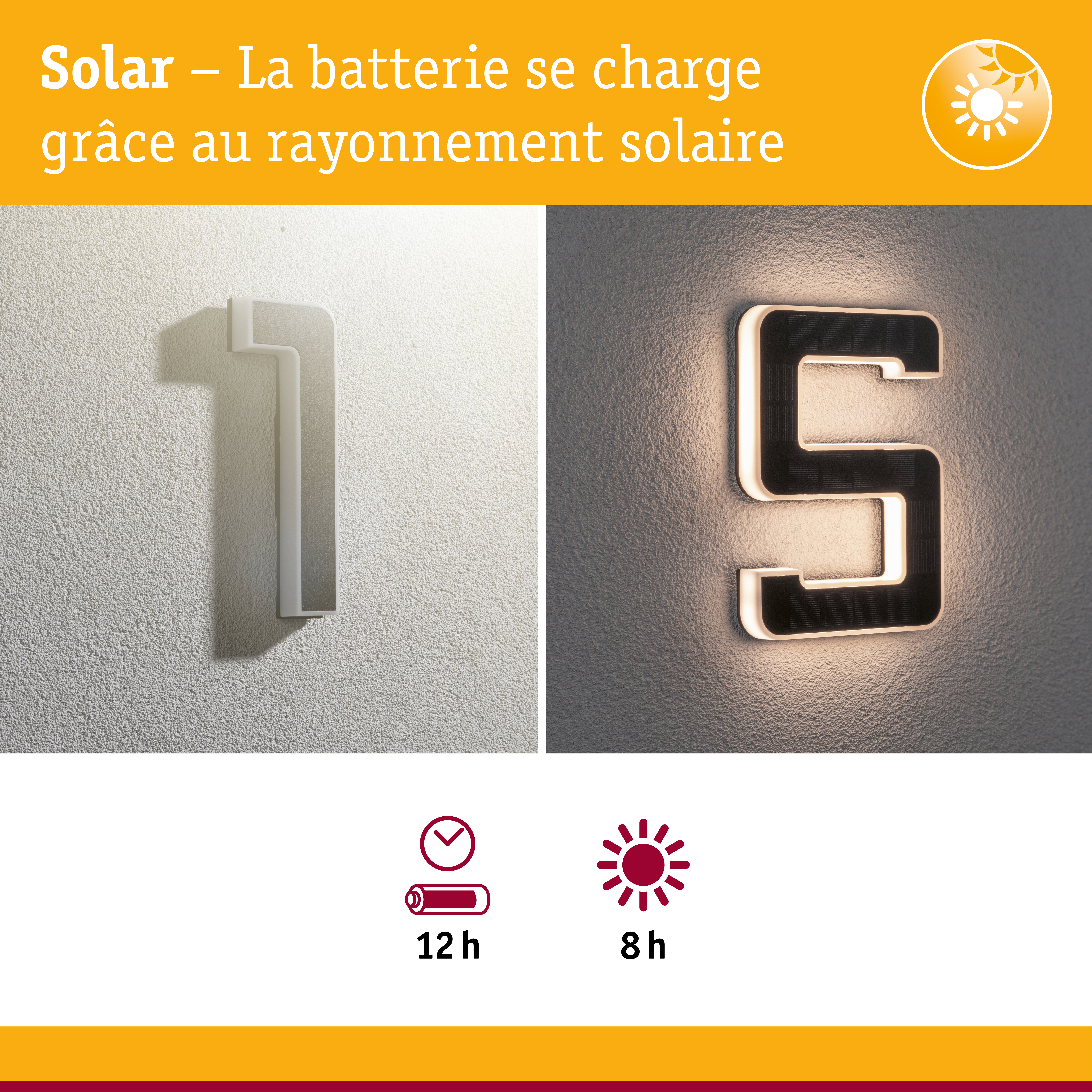 Numéro de maison solaire en blanc et noir avec éclairage LED pour une lumière extérieure économique