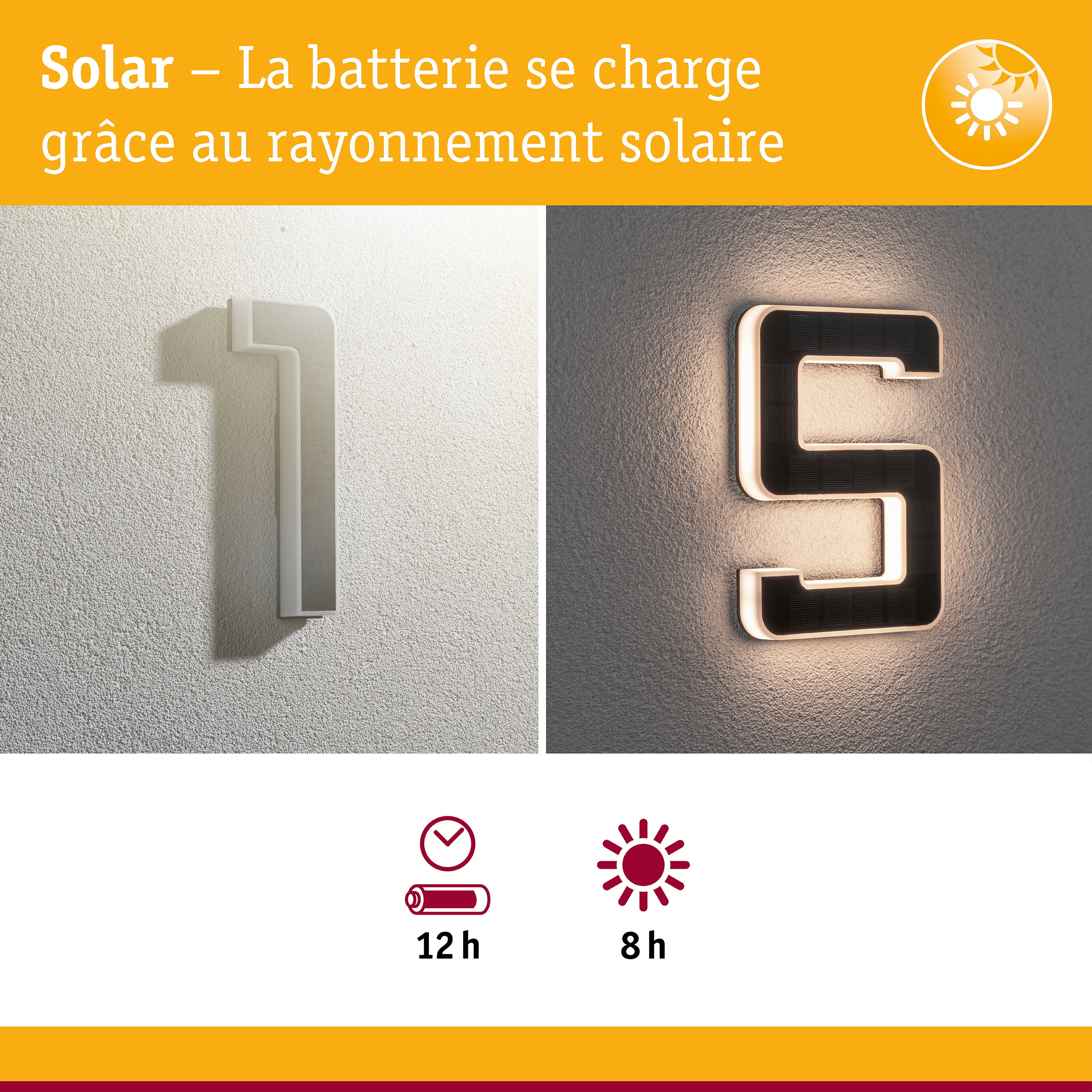 Numéro de maison solaire en blanc et noir avec éclairage LED pour une lumière extérieure économique