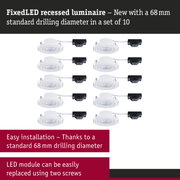 White FixedLED recessed spotlight with 68 mm drilling diameter, LED module easily replaceable with screws