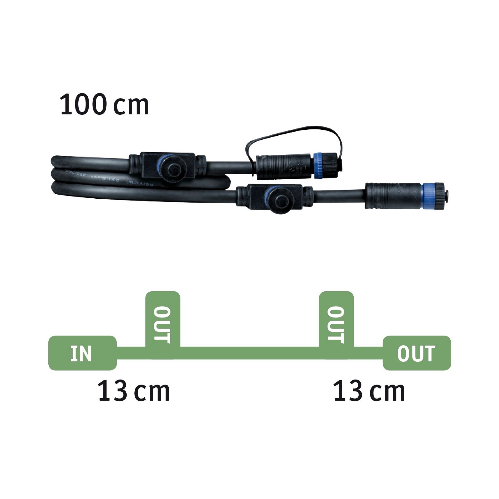 Plug & Shine Kabel 1m 3 Ausgänge IP68 Schwarz