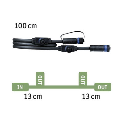 Zwarte verbindingskabel van 100 cm met stekkers en 13 cm aftakkingen voor LED-verlichtingssystemen