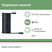 Câble d'extension noir avec connecteur pour solutions d'éclairage flexibles et gestion des câbles