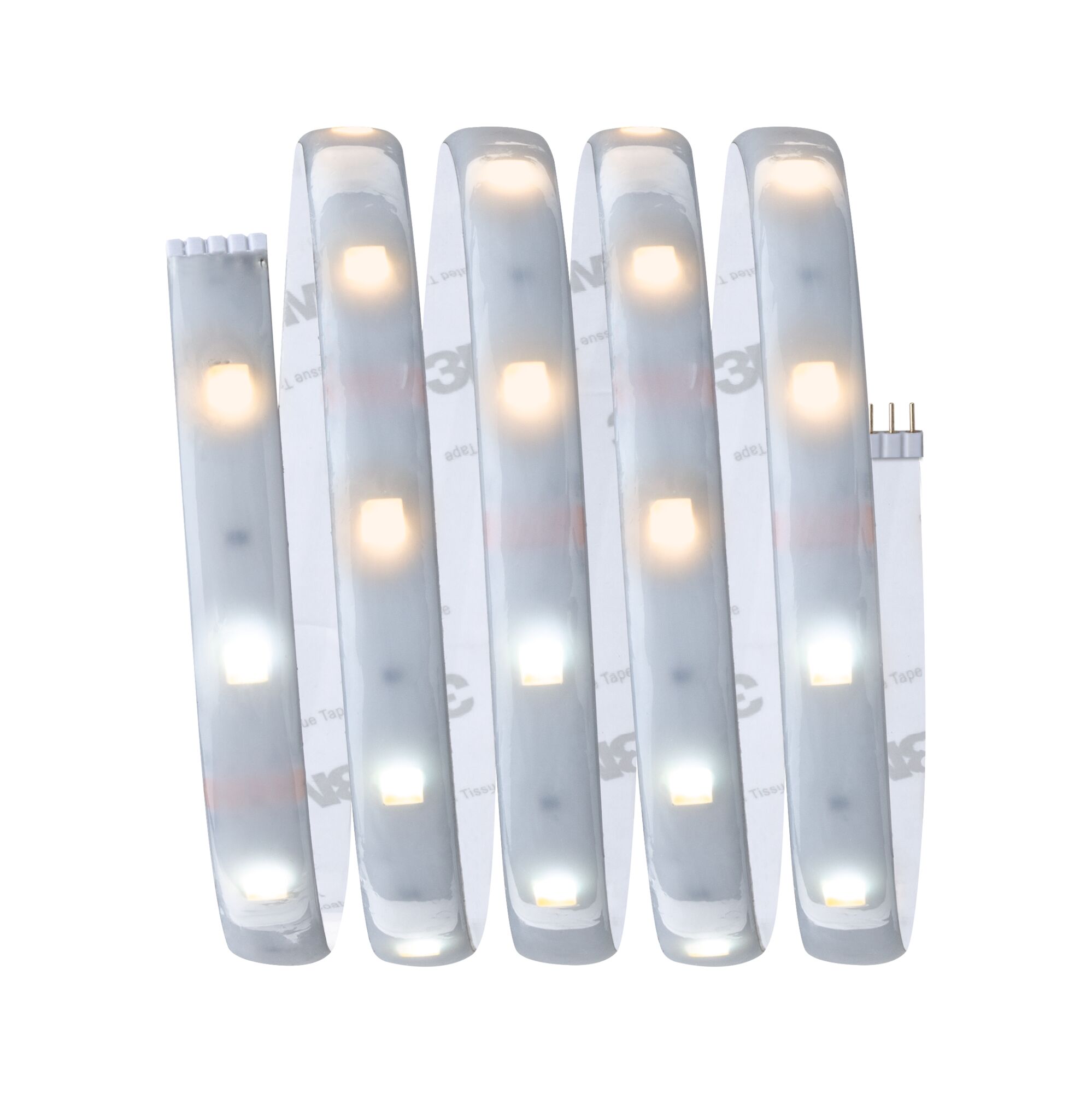 Fleksibel LED-lysstribe med varm- og koldhvide lys til alsidig belysning og dekoration.