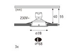 Technische Zeichnung eines Einbaustrahler mit 78 mm Durchmesser und 230V Spannung