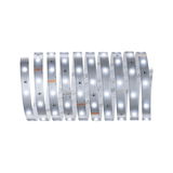 Flexible LED strip with white diodes on silver board for versatile lighting accents and decoration
