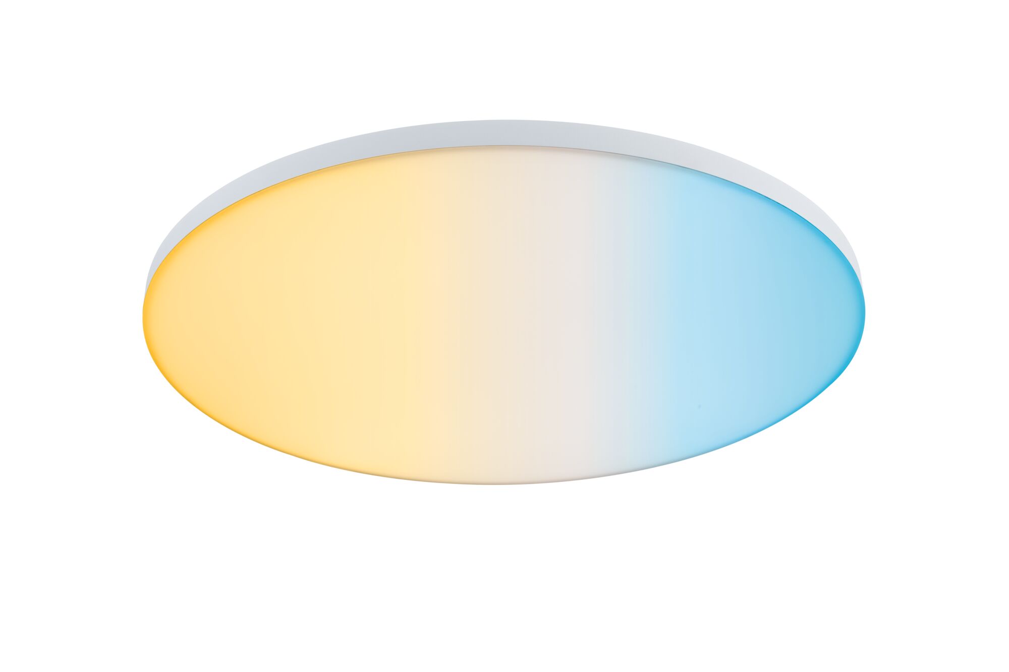 Plafonnier LED rond avec température de couleur réglable du blanc chaud au blanc froid en blanc.