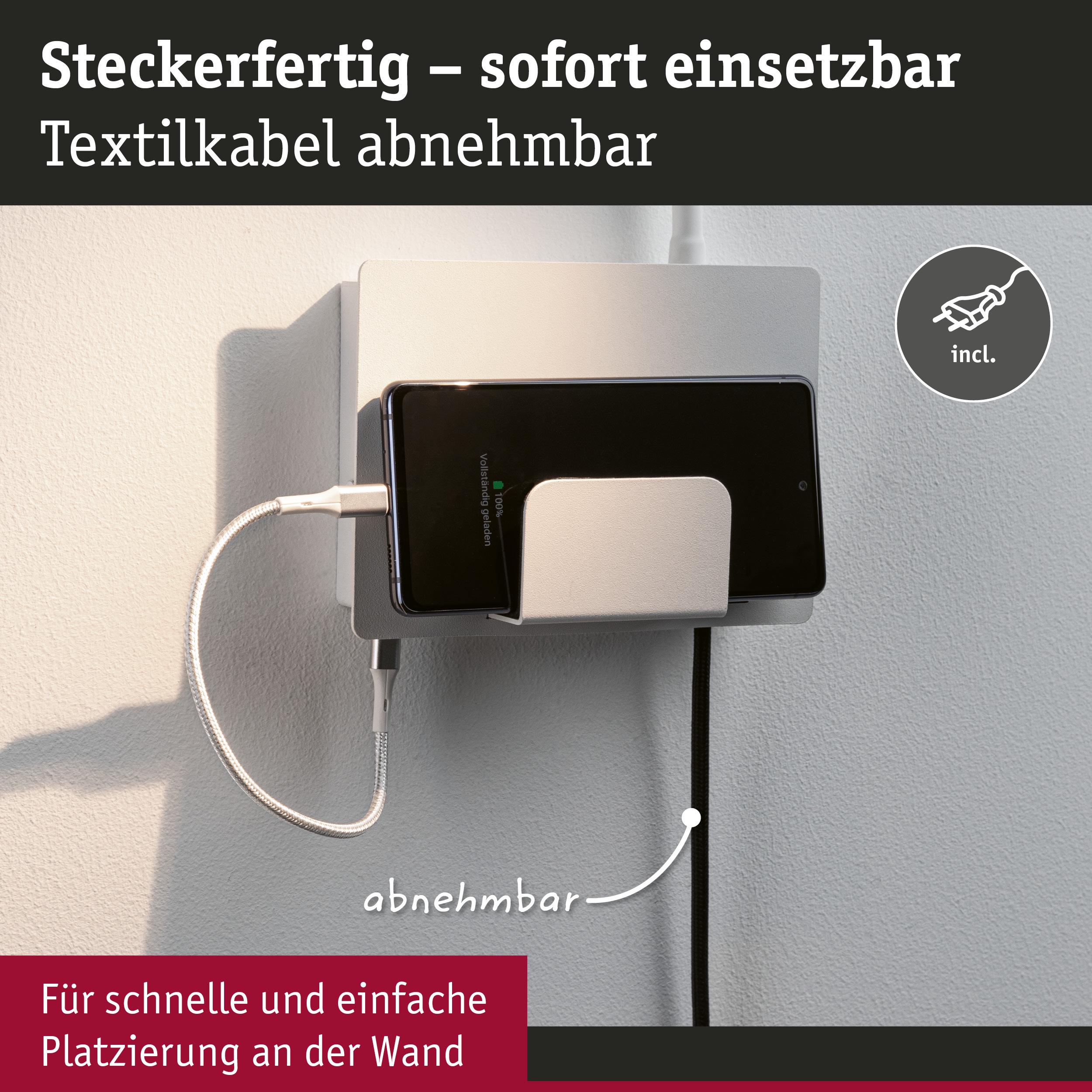 Wandhalterung aus Metall mit abnehmbarem Textilkabel und Smartphone zum Laden, einfache Montage
