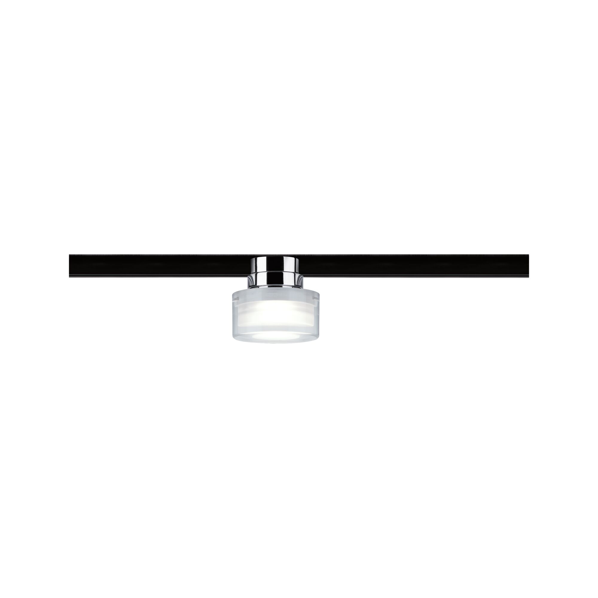 Moderner LED-Deckenstrahler mit chromfarbenem Metall und weißem Glas für energiesparende Raumbeleuchtung