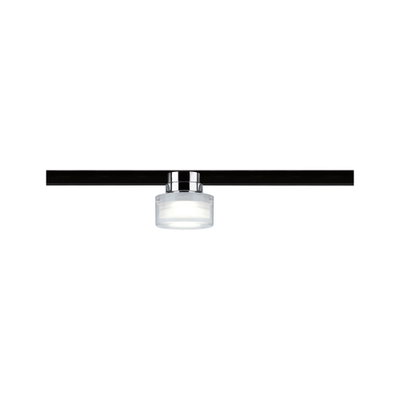 Moderner LED-Deckenstrahler mit chromfarbenem Metall und weißem Glas für energiesparende Raumbeleuchtung
