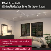 Weißer URail Spot Salt minimalistischer Deckenstrahler mit GU10 Leuchtmitteln im modernen Wohnzimmer