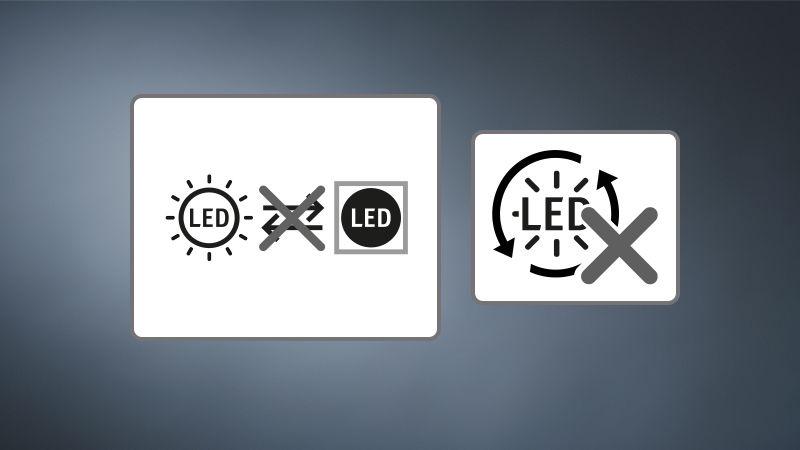 Icons indicating non-replaceable LED light source without option to change the lamp.