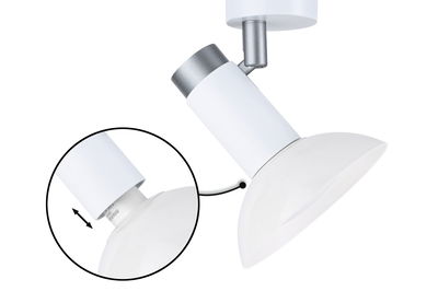 White LED spotlight with adjustable shade and silver joint for flexible lighting solutions