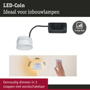 Witte LED-inbouwspot met zwarte kabel en 3-staps dimmer voor instelbare verlichting