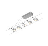 Système de câbles moderne avec quatre spots LED blancs en métal pour un éclairage flexible