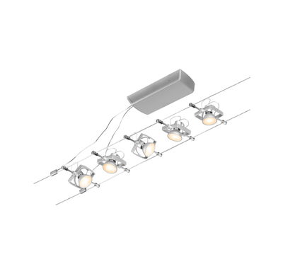 Système de câbles moderne avec quatre spots LED blancs en métal pour un éclairage flexible