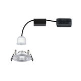 Rundes Einbau-LED-Spotgehäuse aus gebürstetem Aluminium mit weißem LED-Modul und schwarzem Kabel.