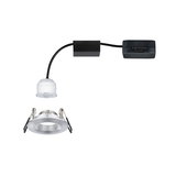 Ronde inbouw LED-spotbehuizing van geborsteld aluminium met wit LED-module en zwarte kabel.