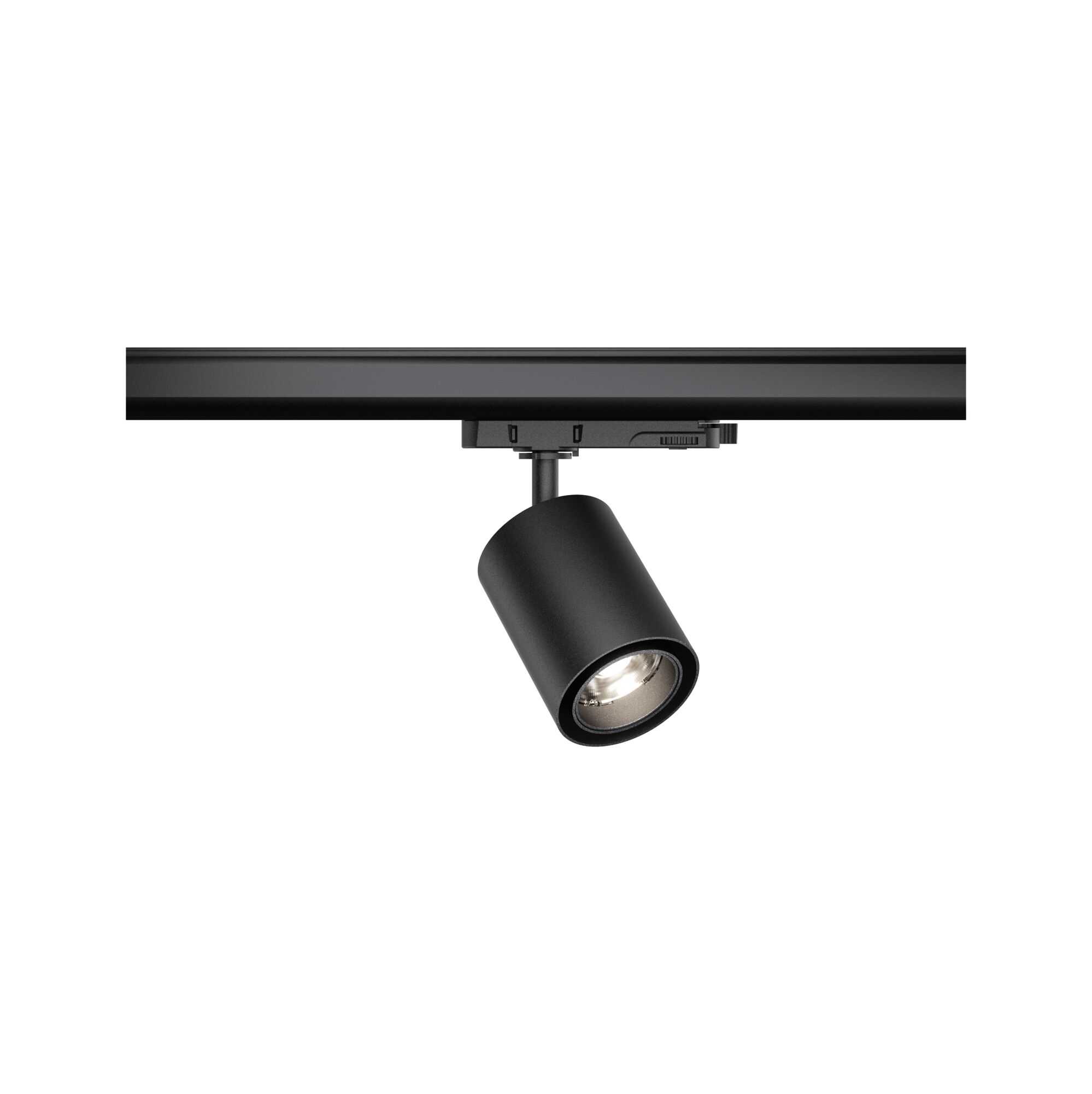 Black metal LED spotlight on track system for flexible indoor accent lighting solutions