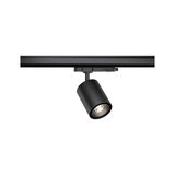 Black metal LED spotlight on track system for flexible indoor accent lighting solutions