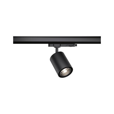 Black metal LED spotlight on track system for flexible indoor accent lighting solutions