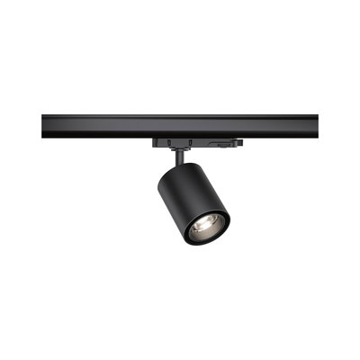 Black metal LED spotlight on track system for flexible indoor accent lighting solutions