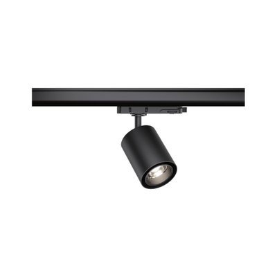 Black metal LED spotlight on track system for flexible indoor accent lighting solutions