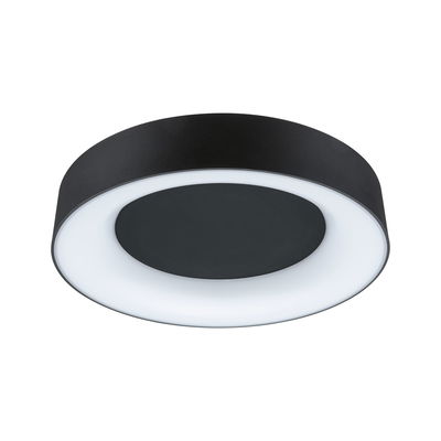 Rund sort LED-loftlampe med hvidt lysende ring i metal til moderne rumbelysning