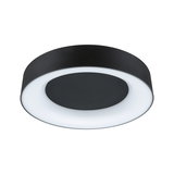 Round black LED ceiling light with white glowing ring made of metal for modern room lighting