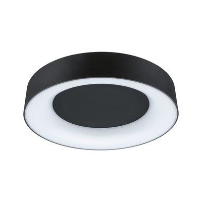 Round black LED ceiling light with white glowing ring made of metal for modern room lighting