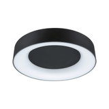 Round black LED ceiling light with white glowing ring made of metal for modern room lighting