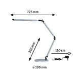 Lampe de bureau LED argentée avec bras réglable et câble de 150 cm pour éclairage de bureau.