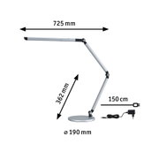Silver LED desk lamp with adjustable arm and 150 cm cable for office lighting.