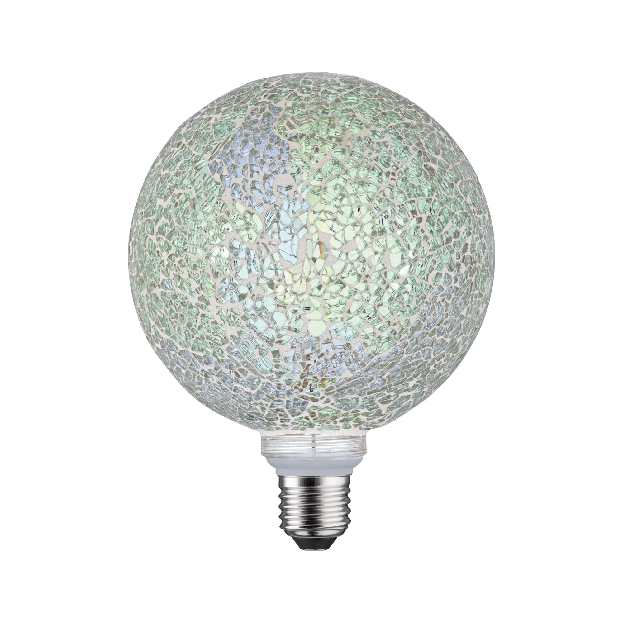 Light bulb with green and silver mosaic glass for decorative lighting and LED lamps