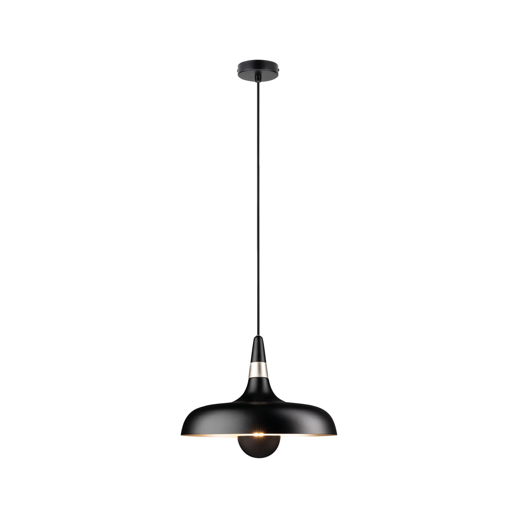 Black metal pendant light with matte finish and warm white light for modern living spaces