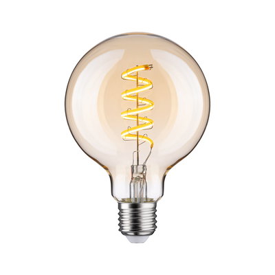 LED-lamp met spiraalvormige gloeidraad in warm amberkleurig glas voor sfeerverlichting