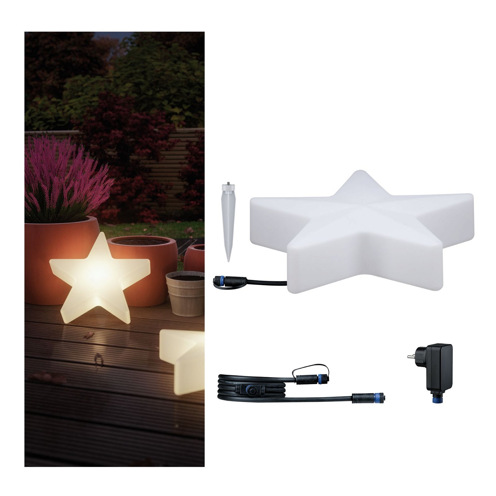 Plug & Shine Bundle LED Lichtobjekt Star inkl. 2m-Kabel und Trafo IP67 3000K 2,8W Weiß