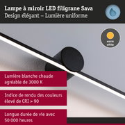 Lampe à miroir LED filigrane noire Sava avec lumière blanc chaud et indice CRI élevé supérieur à 90