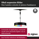 Suspension URail Hildor noire LED avec lumière colorée et commande Zigbee intelligente